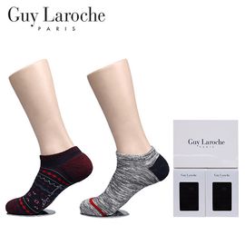 Guy Laroche Sneaker Socks GL-S-K2 – 2 Pair Set, French Style Sports Ankle Socks, Combed Cotton, Non-Slip Sole, Geometric & Stripe Pattern _ Made in KOREA